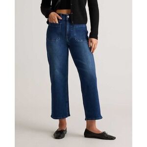 Quince Organic Cotton High Rise Wide Leg Patch Pocket Jeans Dark Wash Size 30
